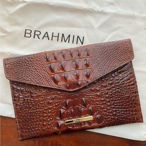Brahmin Red Brown Envelope Clutch Faux Alligator